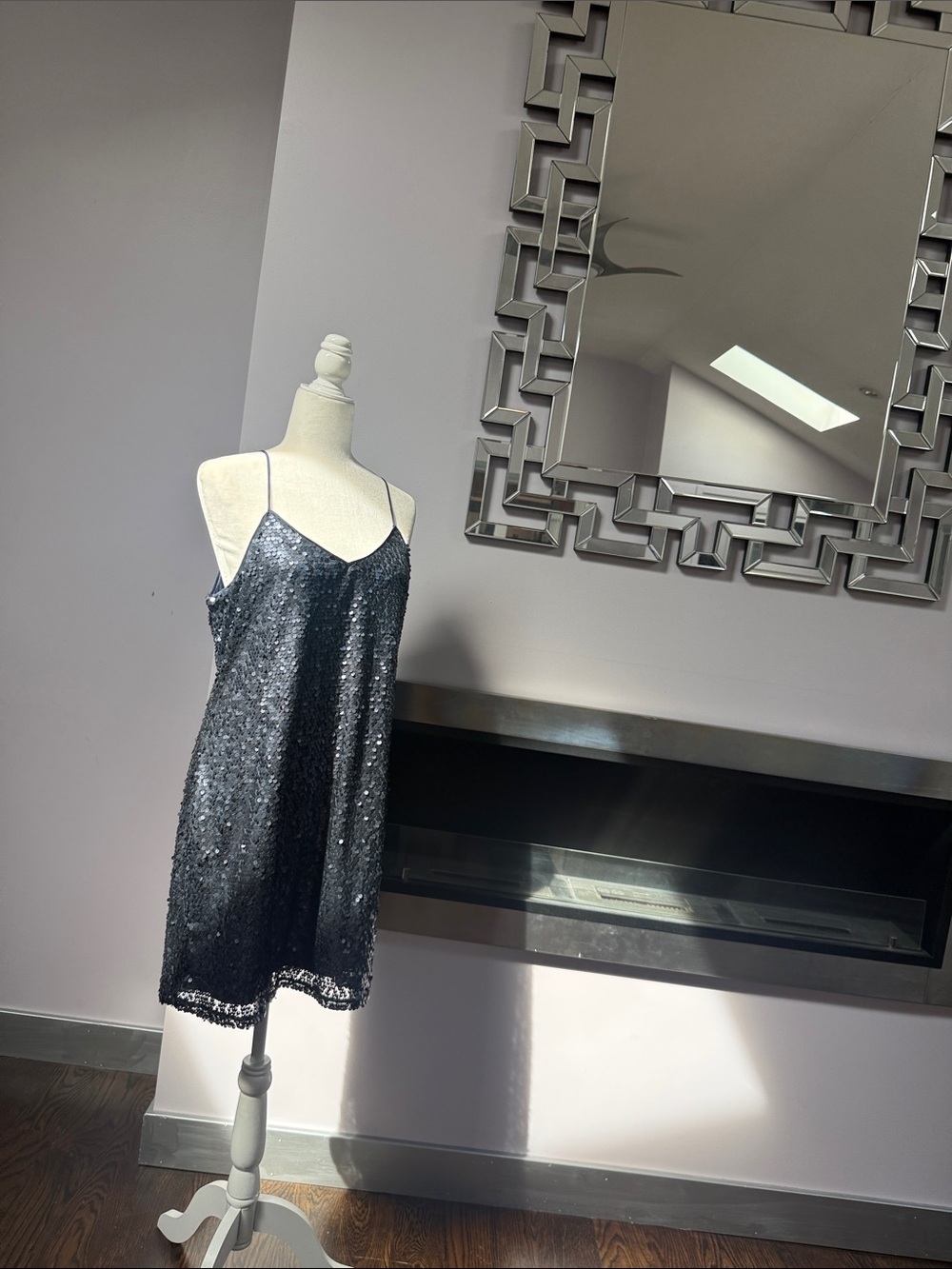 EXPRESS dark navy blue sequence slip dress size L - Picture 5 of 7